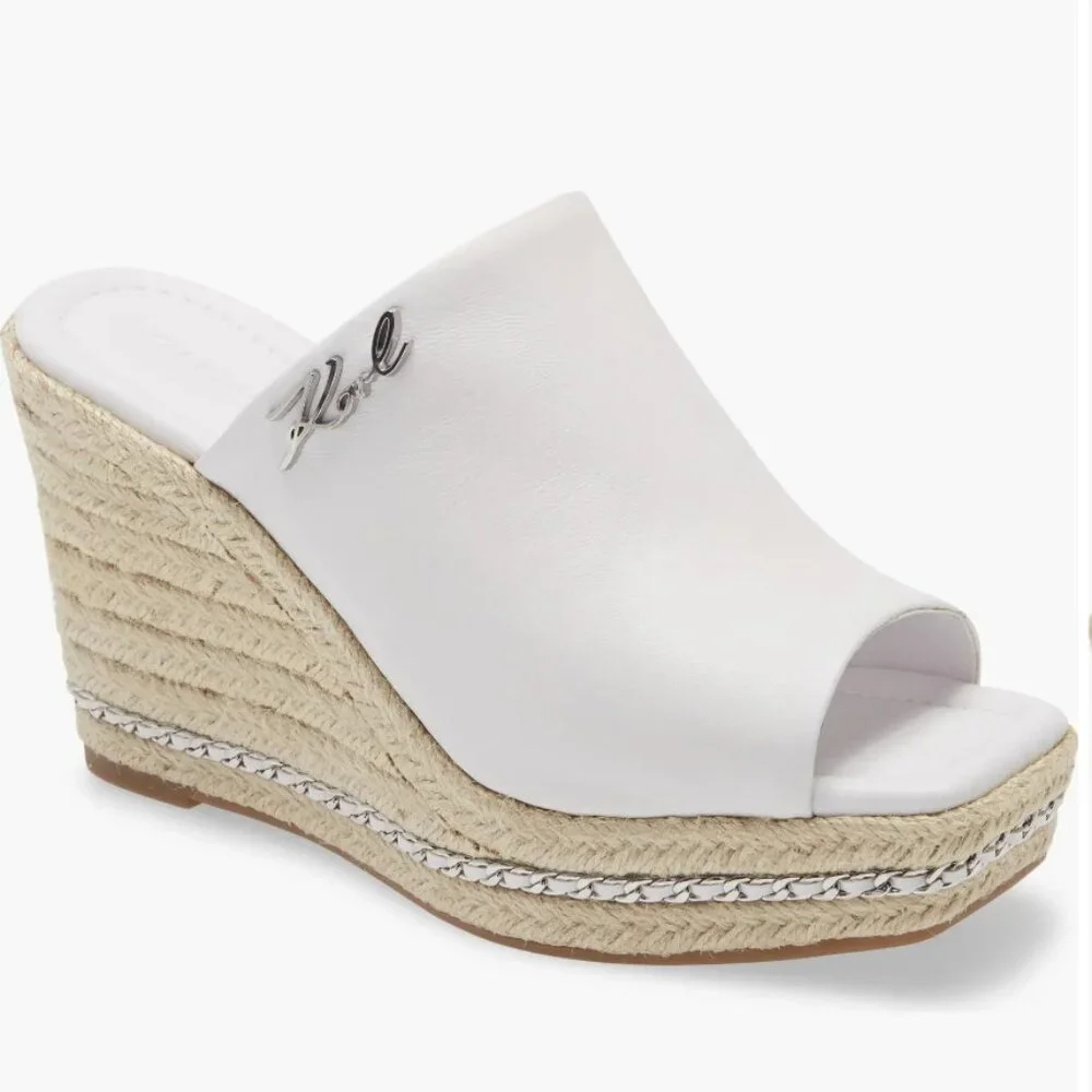 Karl Lagerfeld Paris Espadrille Wedge Sandal in White Size 9.5